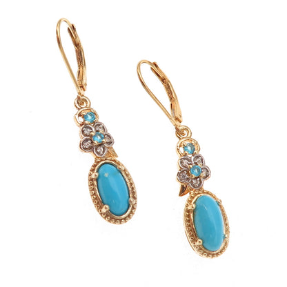 Chuck Clemency 925 Sterling Gold Plated Real Turquoise Apatite & Topaz Earrings