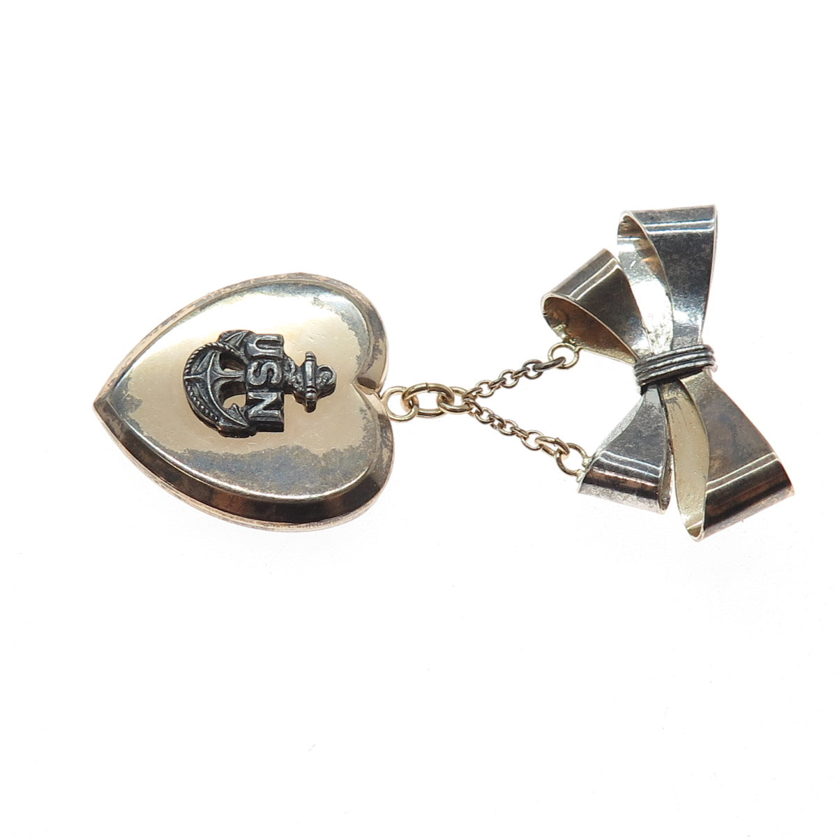 Louis Stern 800/925 Silver 1/20 12K GF Antique WWII US Navy Heart Locket Brooch