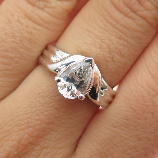 JED Joseph Demarco 925 Sterling Silver Vintage Pear-Cut C Z Ring Size 7