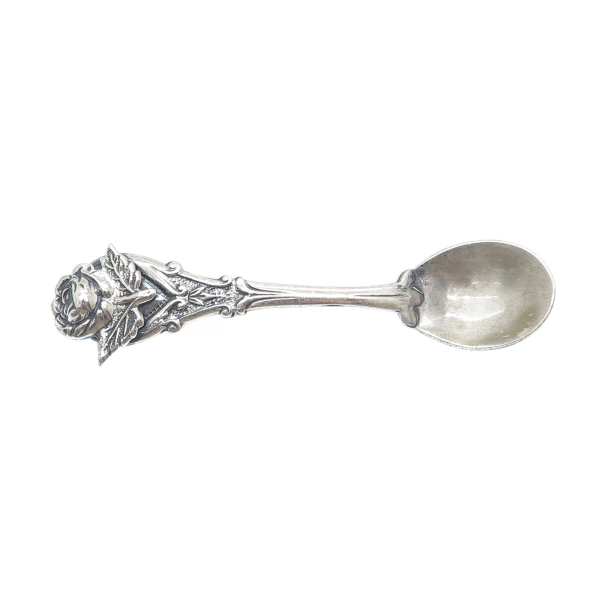 JEWELART 925 Sterling Silver Antique Art Deco Rose Flower Spoon Pin Brooch