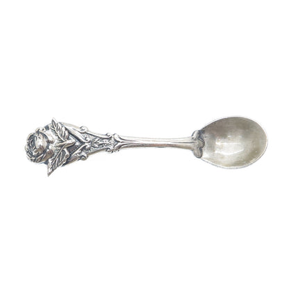 JEWELART 925 Sterling Silver Antique Art Deco Rose Flower Spoon Pin Brooch