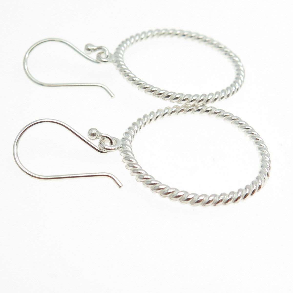 925 Sterling Silver Twisted Rope Circle Dangling Earrings