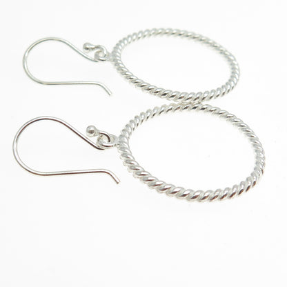 925 Sterling Silver Twisted Rope Circle Dangling Earrings