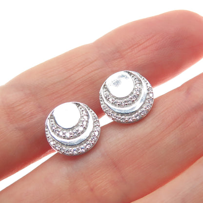JANE SEYMOUR 925 Sterling Silver Round-Cut C Z Crescent Stud Earrings
