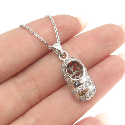 925 Sterling Silver Round-Cut C Z Baby Shoe Cable Chain Necklace 16"