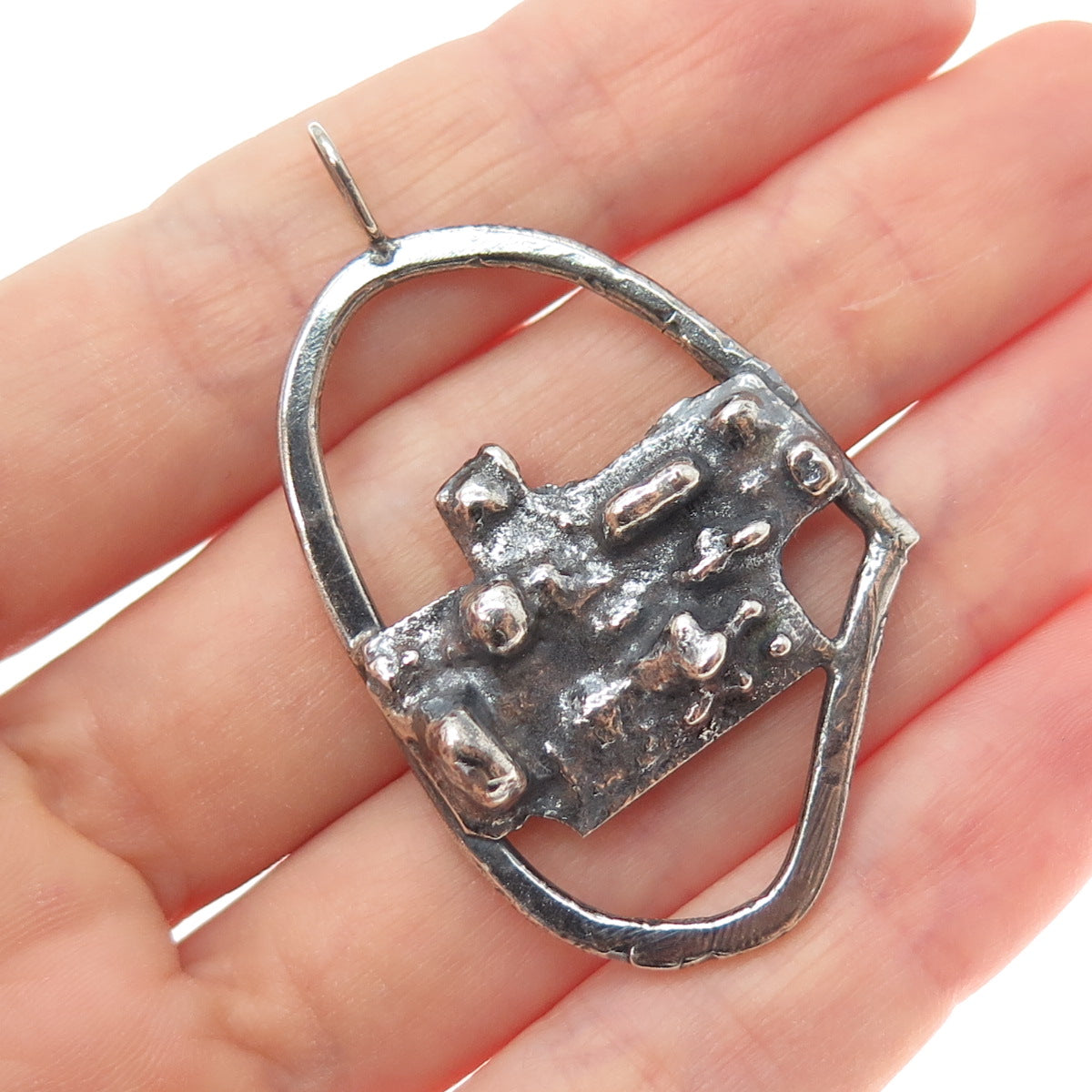 925 Sterling Silver Vintage Modernist Nugget Oxidized Pendant