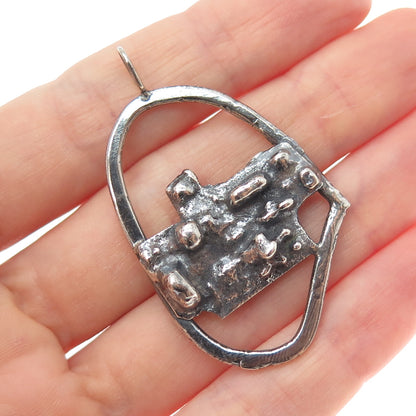 925 Sterling Silver Vintage Modernist Nugget Oxidized Pendant