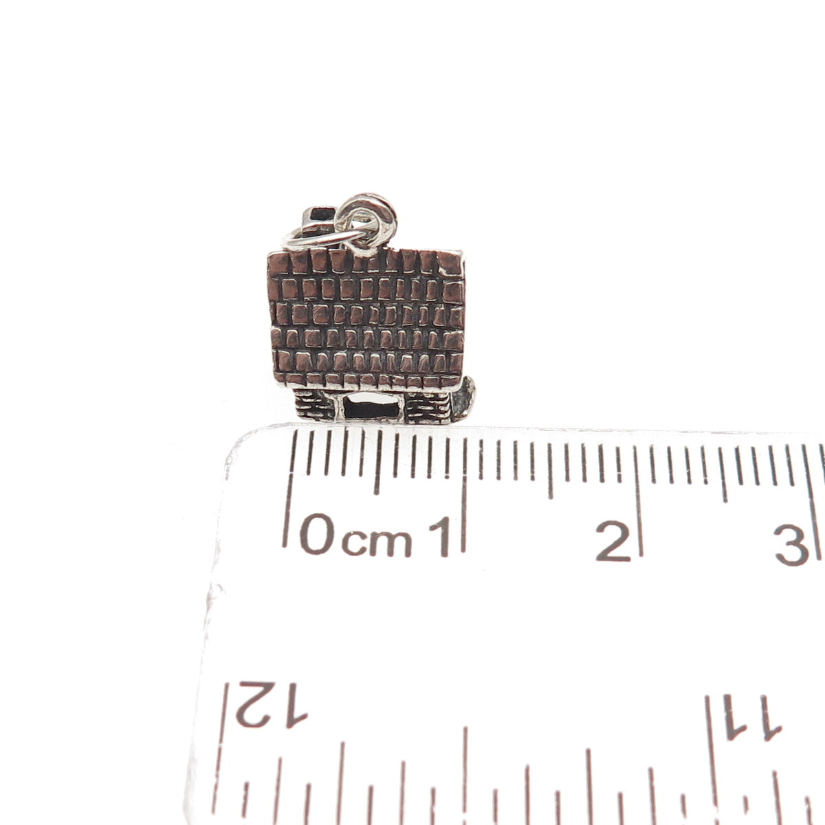 925 Sterling Silver Vintage Old House Oxidized 3D Mini Charm Pendant