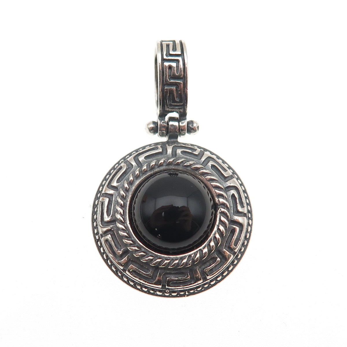 MILOR 925 Sterling Silver Vintage Italy Real Black Onyx Greek Key Charm Pendant