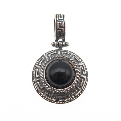 MILOR 925 Sterling Silver Vintage Italy Real Black Onyx Greek Key Charm Pendant