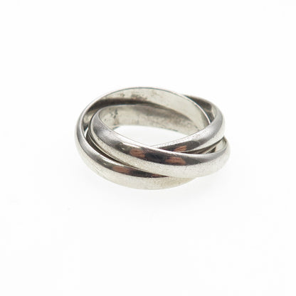 925 Sterling Silver Vintage Italy Interlocked Trinity Band Ring Size 4.75