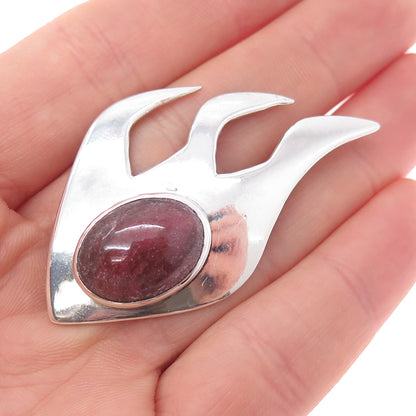 Bernhard Hertz 925 Sterling Silver Vintage Real Rhodonite Modernist Pin Brooch
