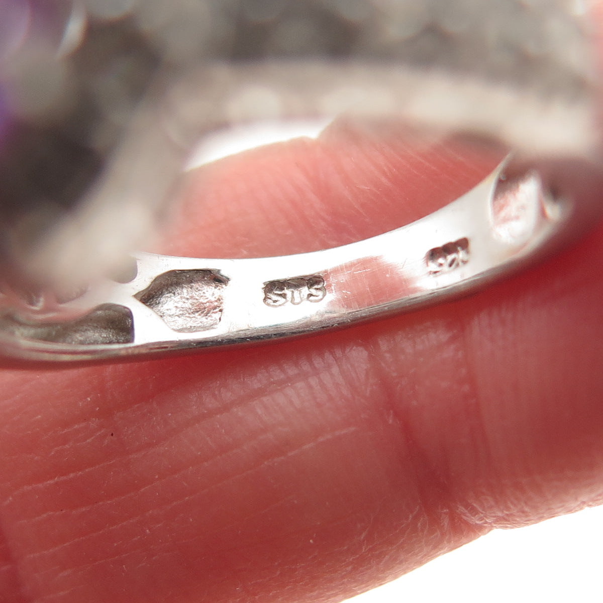 CHUCK CLEMENCY 925 Sterling Silver Real Amethyst & White Topaz Ring Size 6