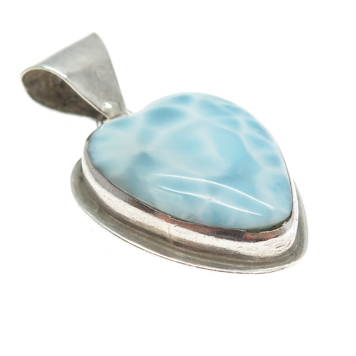 925 Sterling Silver Vintage Real Larimar Heart Pendant