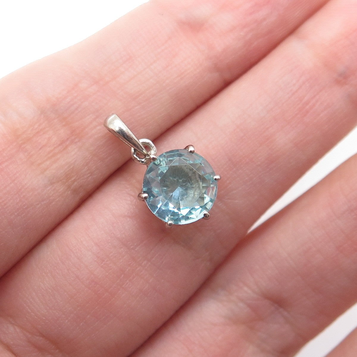 925 Sterling Silver Round-Cut Blue C Z Minimalist Charm Pendant