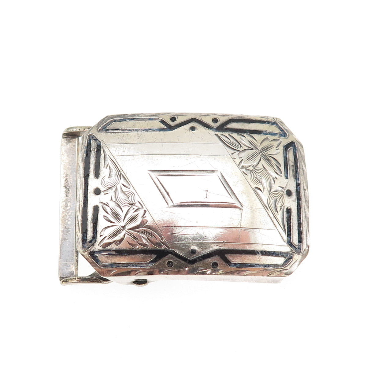 HWK Co. 925 Sterling Silver Antique Art Deco Enamel Belt Buckle