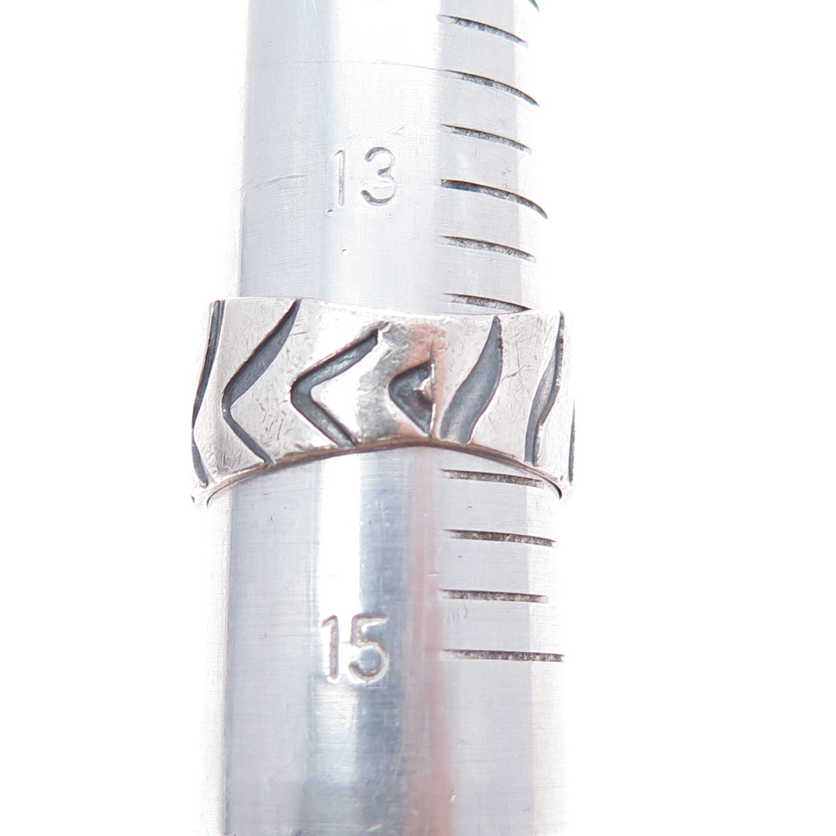 925 Sterling Silver Vintage Mexico Modernist Zebra Oxidized Ring Size 14.25