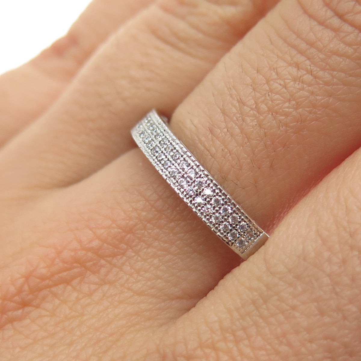 925 Sterling Silver Round-Cut C Z Half Eternity Band Ring Size 9