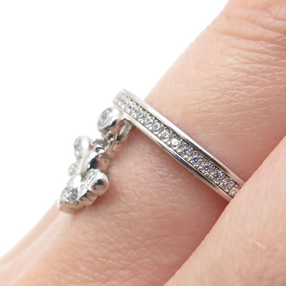 MILOR 925 Sterling Silver Italy Round-Cut C Z Bee Dangle Charm Ring Size 9.25