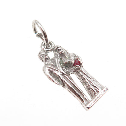 925 Sterling Silver Vintage Rhinestone Groom & Bride Wedding Mini Charm Pendant