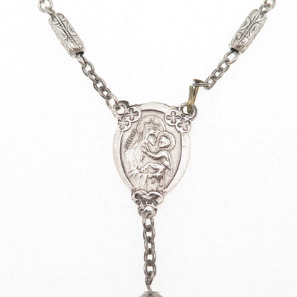 925 Sterling Antique Art Deco Jesus Sacred Heart Religious Rosary Chain 32"