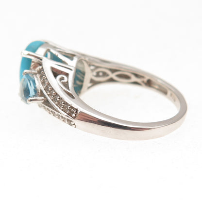 Chuck Clemency 925 Sterling Real Turquoise Blue & White Topaz Ring Size 8.25