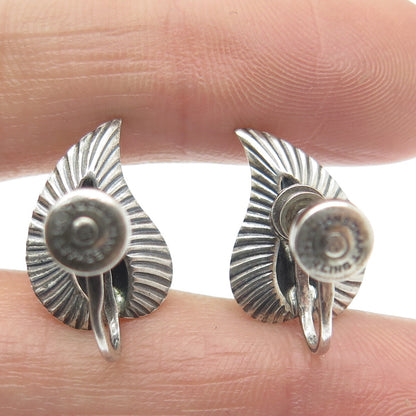 DANECRAFT 925 Sterling Silver Antique Leaf Ribbed Screw Back Earrings