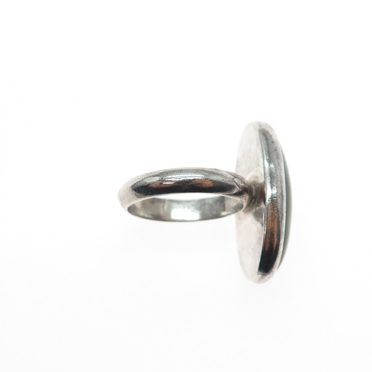 925 Sterling Silver Vintage Real Cabochon Green Agate Modernist Ring Size 6