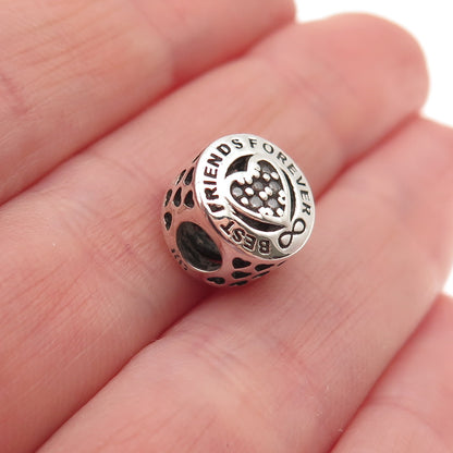 925 Sterling Silver Round-Cut C Z Best Friends Forever Slide Bead Charm