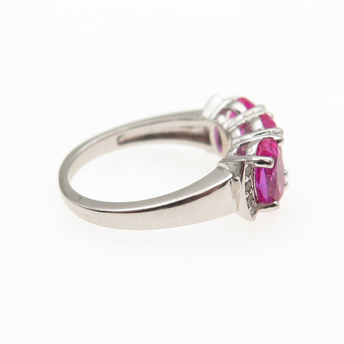 925 Sterling Silver Real White Topaz & Lab-Created Ruby Ring Size 6