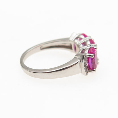 925 Sterling Silver Real White Topaz & Lab-Created Ruby Ring Size 6