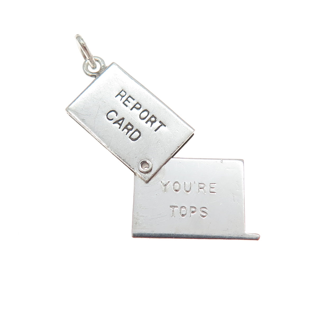 925 Sterling Silver Antique Report Card You're Tops Minimalist Slide Pendant