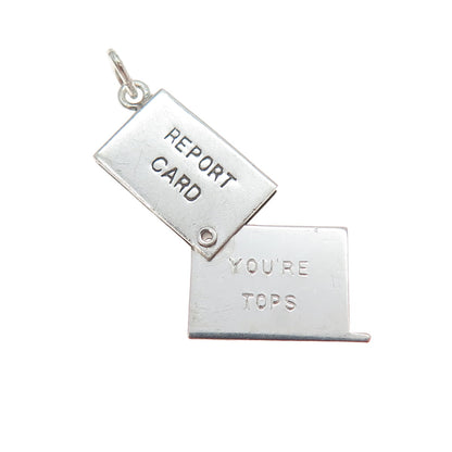 925 Sterling Silver Antique Report Card You're Tops Minimalist Slide Pendant
