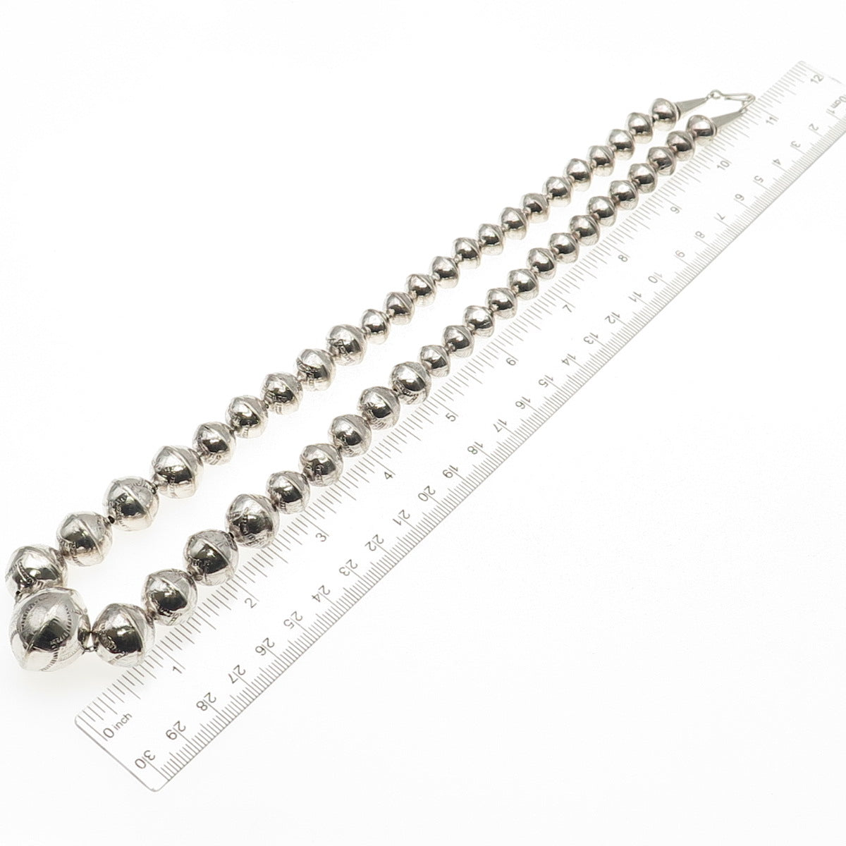 Old Pawn 925 Sterling Silver Vintage Navajo Pearls Graduated Beaded Necklace 22"