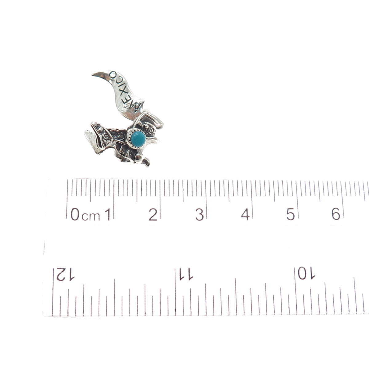 PACIFIC JEWELRY Old Pawn 925 Sterling Turquoise Mexico Horse Saddle Mini Pendant
