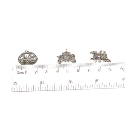 925 Sterling Antique Rhinestone Carriage Ship Train Pendants (missing 12 stones)