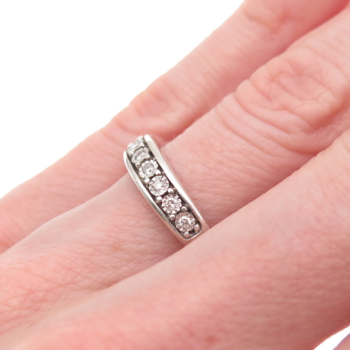 925 Sterling Silver Real Round-Cut Diamond Half Eternity Ring Size 6.25