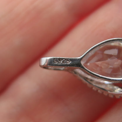 925 Sterling Silver Pear & Round-Cut C Z Minimalist Slide Charm Pendant