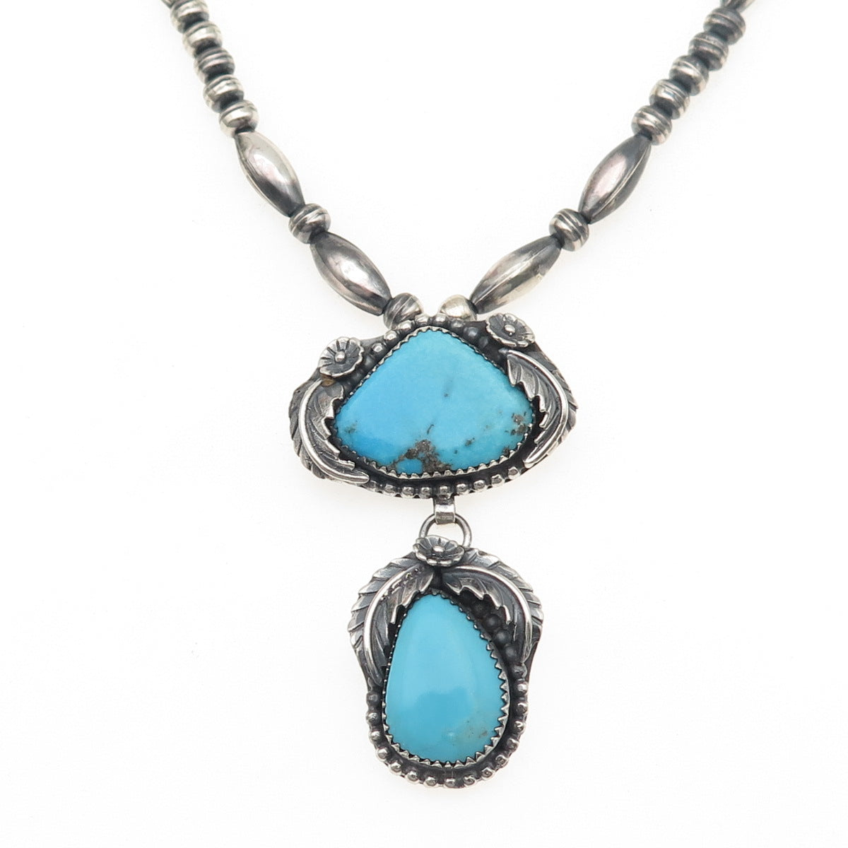 Harrison Yazzie Navajo Old Pawn Sterling Silver Vintage Turquoise Necklace 20"