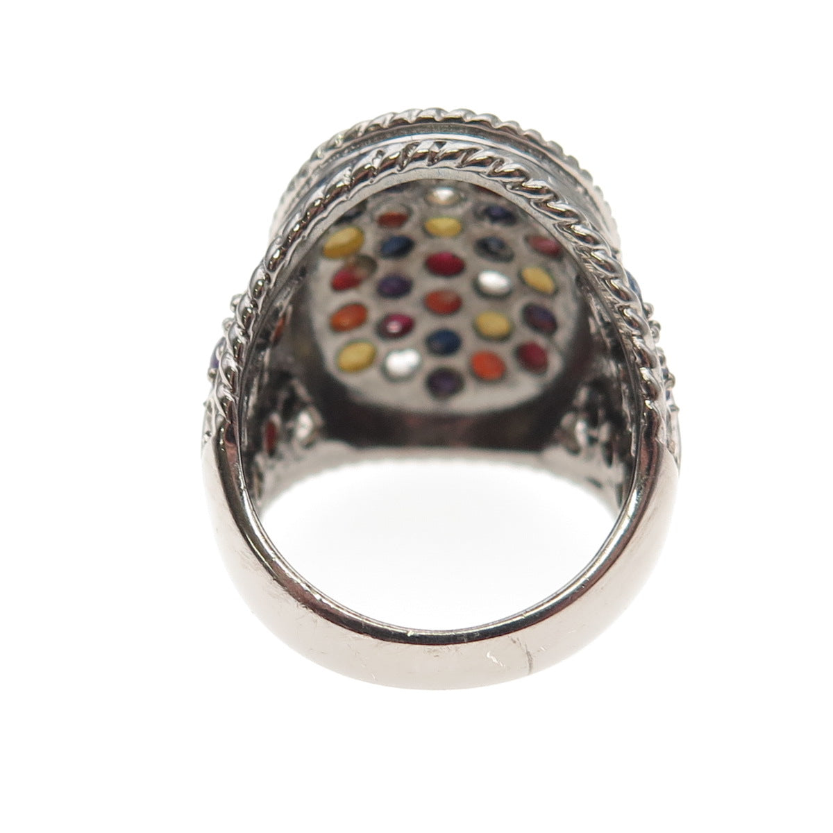925 Sterling Silver Black Rhodium Real Multi-Color Sapphire Ring Size 7.75