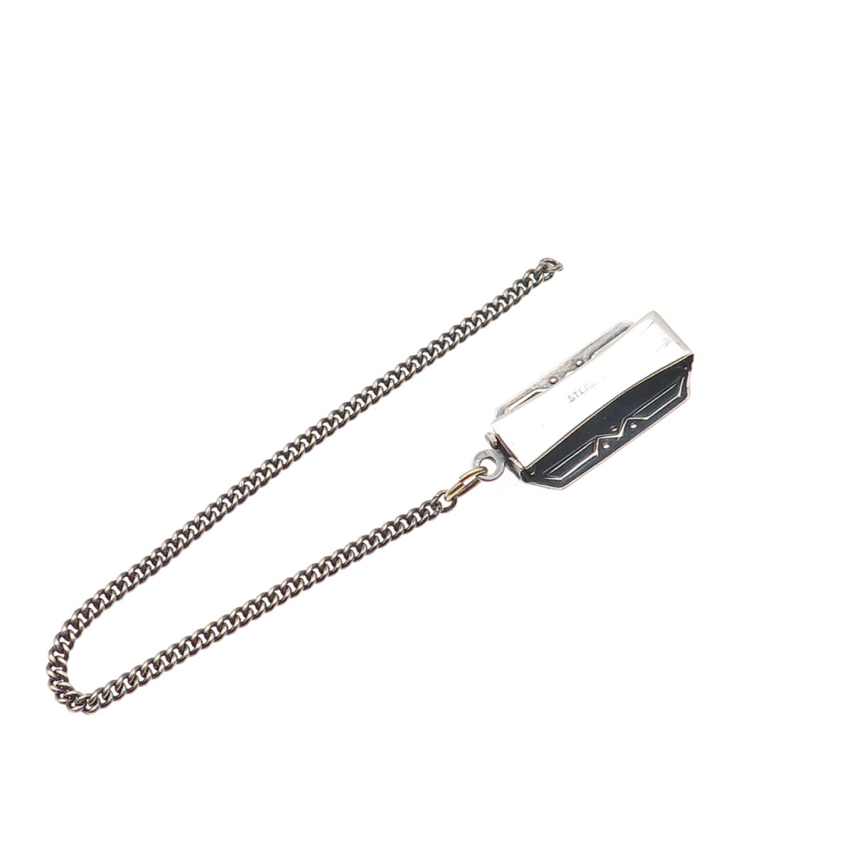 925 Sterling Silver 2-Tone Antique Art Deco Enamel Belt Loop Pocket Watch Chain