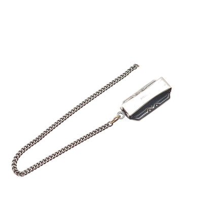 925 Sterling Silver 2-Tone Antique Art Deco Enamel Belt Loop Pocket Watch Chain