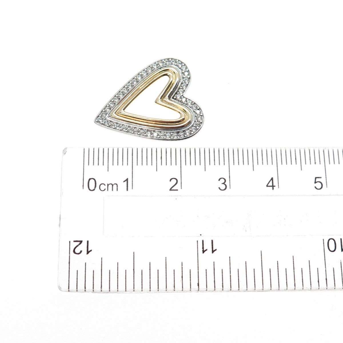 RL RICHLINE 925 Sterling Silver 2-Tone Round-Cut C Z Heart Slide Charm Pendant