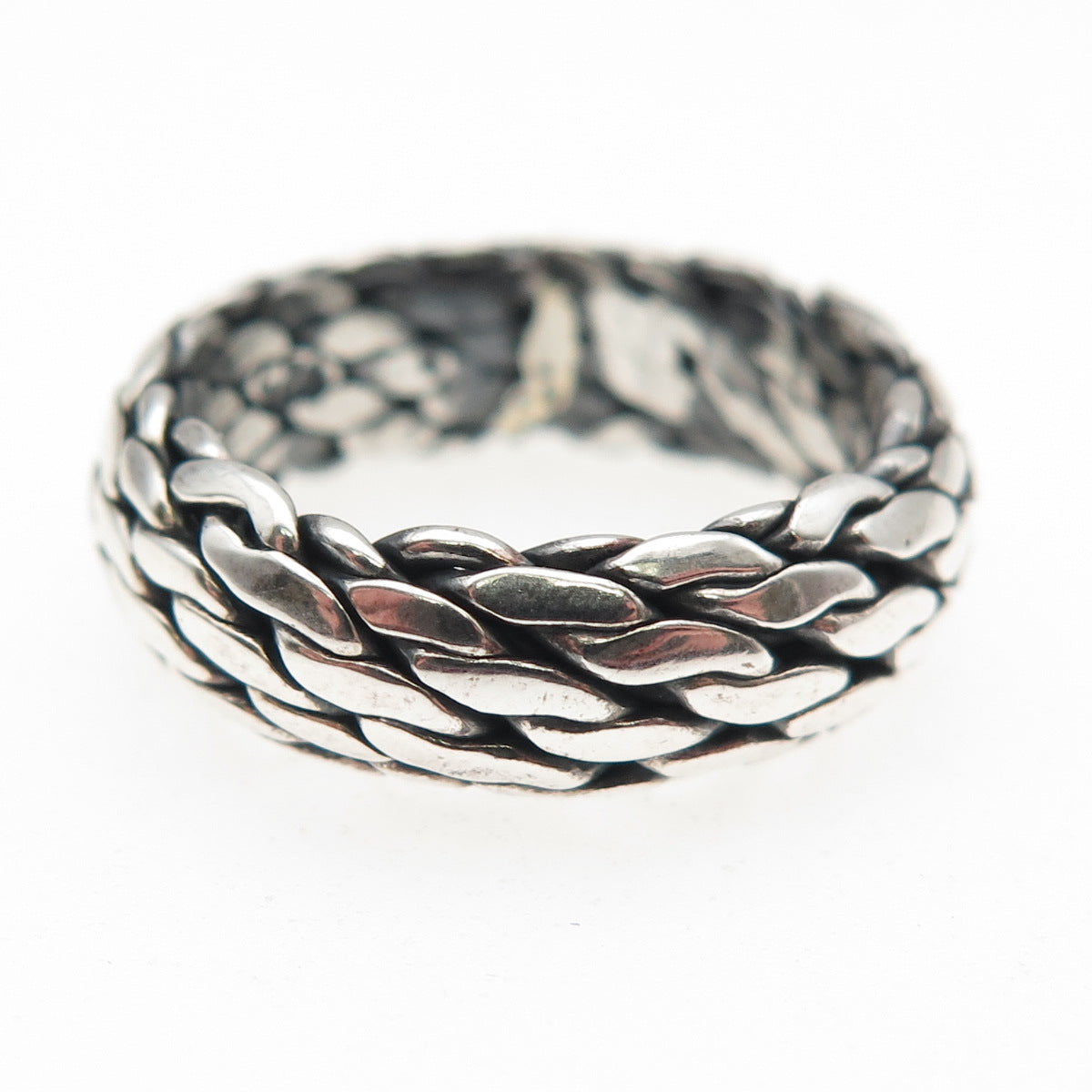 925 Sterling Silver Vintage Braided Oxidized Band Ring Size 7.25