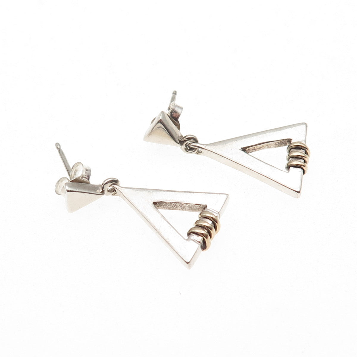 925 Sterling Silver Gold Filled Vintage Modernist Triangle Dangle Earrings