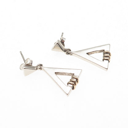 925 Sterling Silver Gold Filled Vintage Modernist Triangle Dangle Earrings