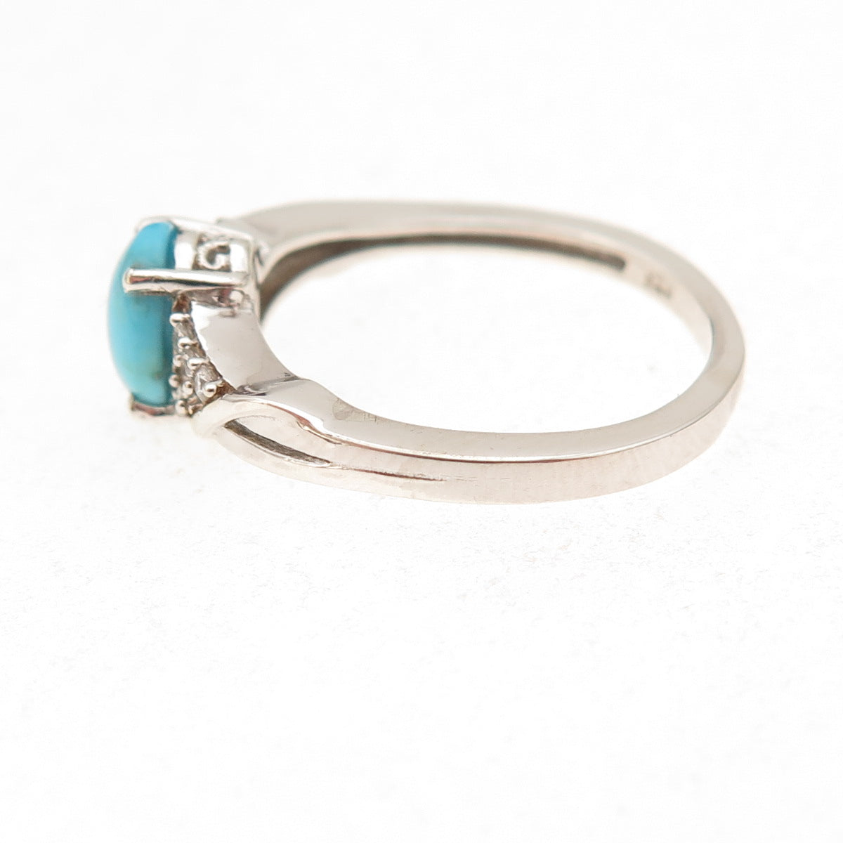 Chuck Clemency 925 Sterling Silver Real Turquoise & White Topaz Ring Size 8