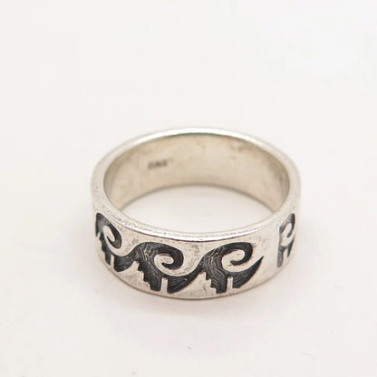 925 Sterling Silver Vintage Water Pattern Band Ring Size 8
