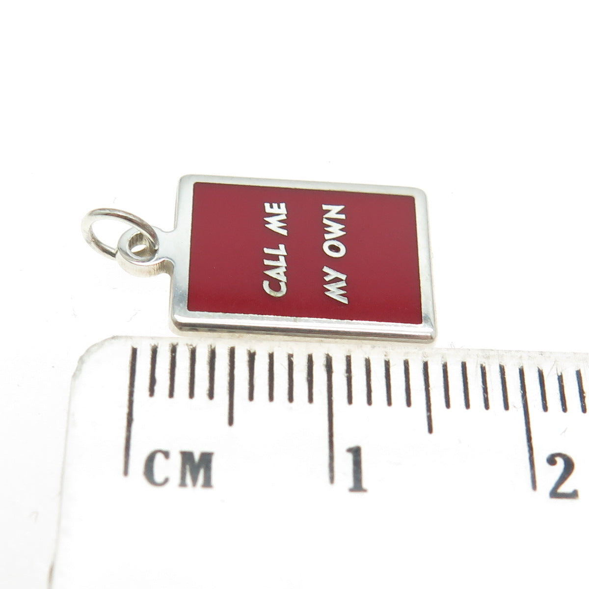 925 Sterling Silver Red Enamel "Call Me My Own" Minimalist Charm Pendant