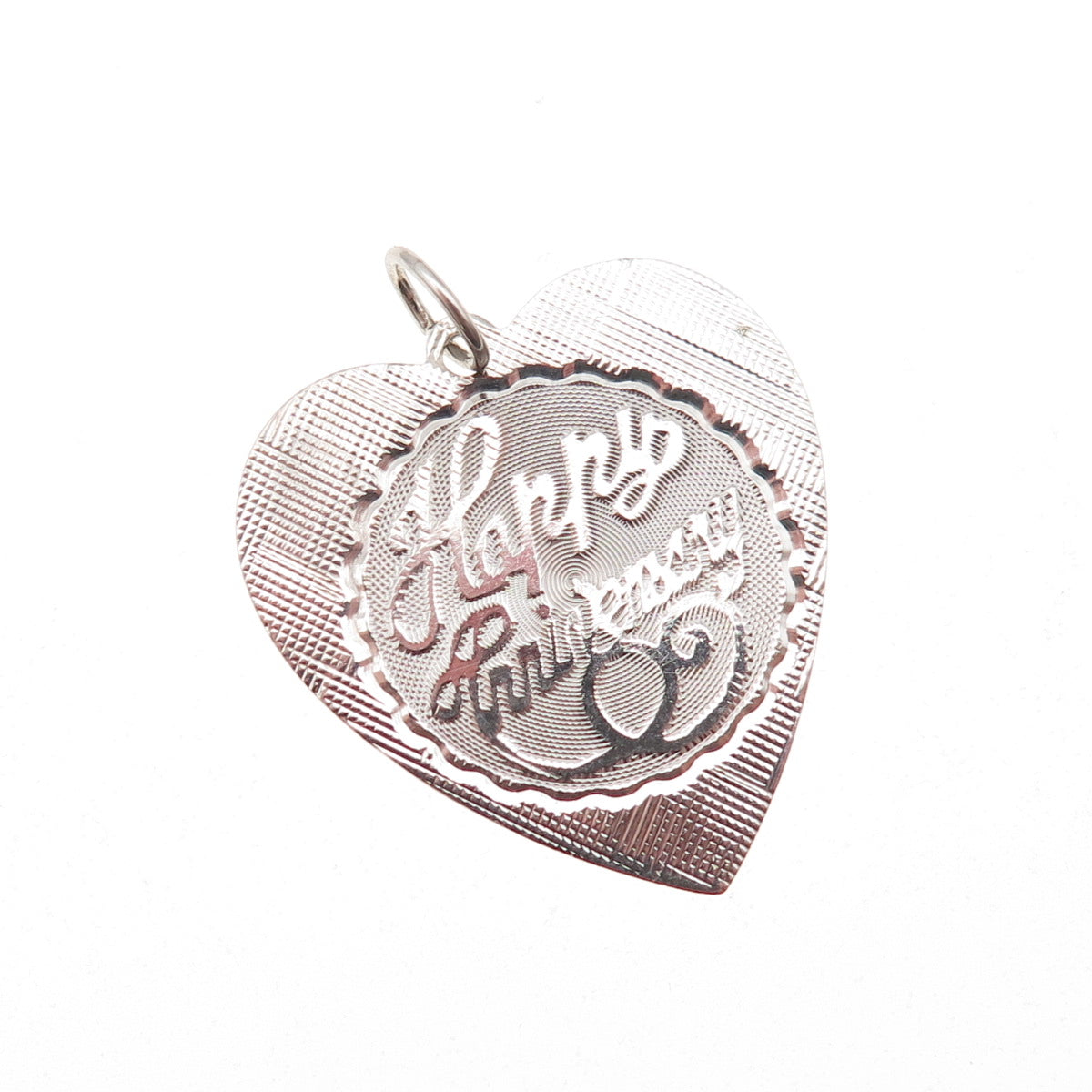 925 Sterling Silver Vintage Happy Anniversary Heart Charm Pendant